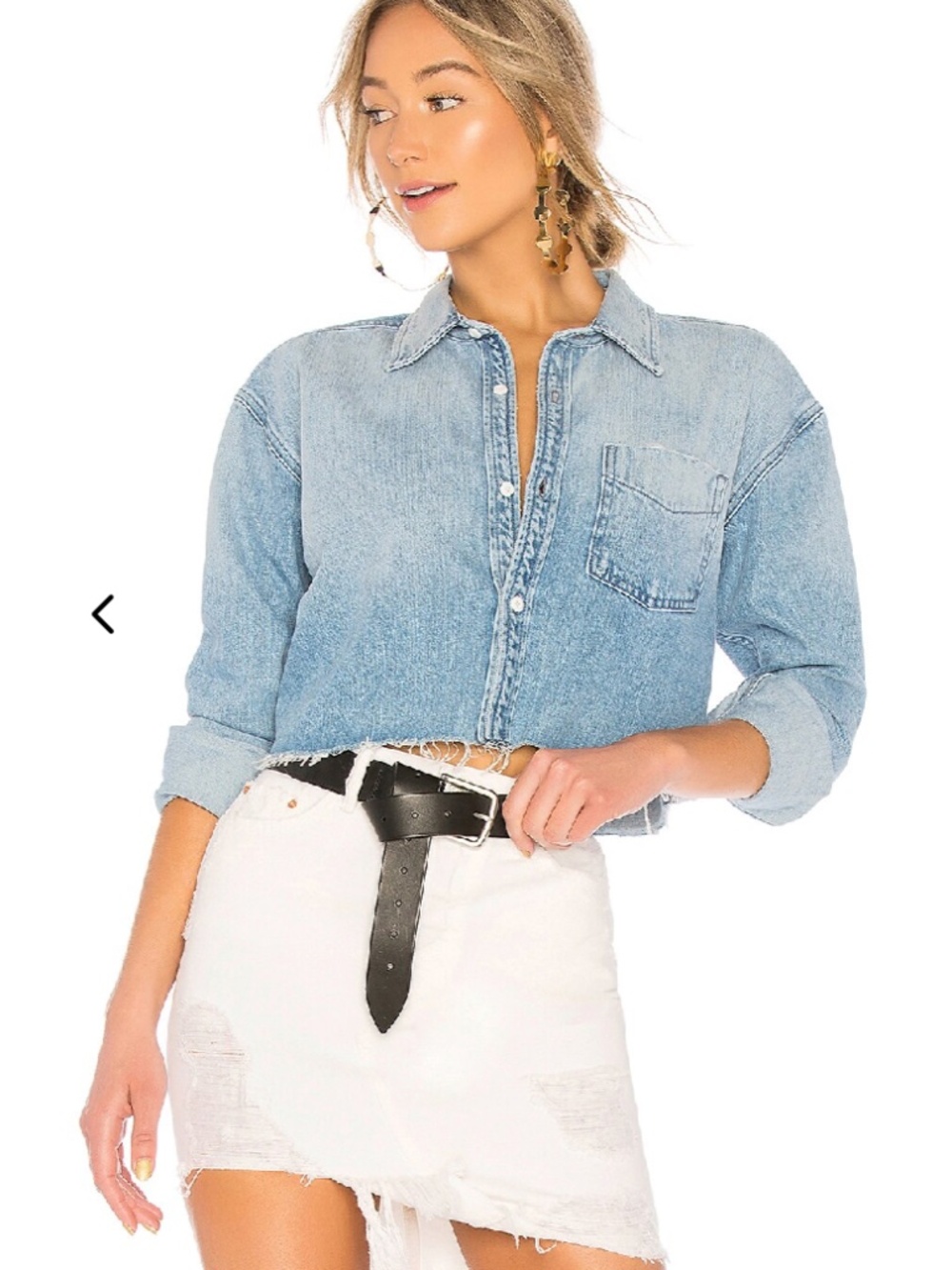 GRLFRND "Christy" Cropped Denim Button Down w/ Frayed Edge EUC/sz XS